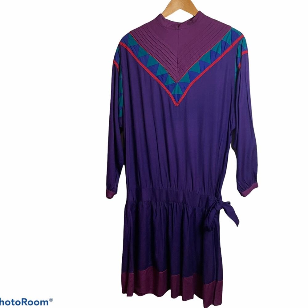 VINTAGE 90s PHOOL Dress S Purple Quilted Drop Waist Cottagecore Modest